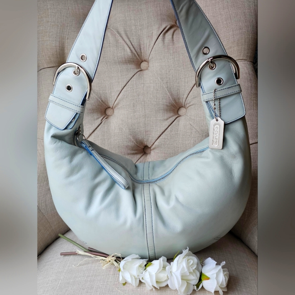 Vintage Coach Nappa Tortilla "Tort" Ergo Slouch Hobo Bag # 9619 ( Aqua ) - Picture 3 of 16